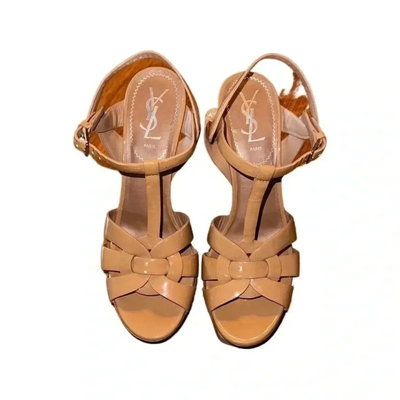 Saint Laurent Patent Leather Tribute Nude Heels Size 38.5 - Picture 2 of 10